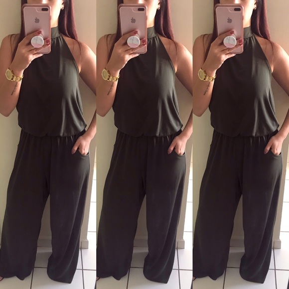 ‘NETHRA’ Halter Jumpsuit | Olive - Picture 2 of 2